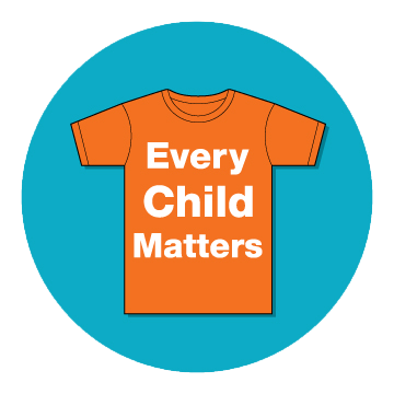 A cartoon of a Every child matters orange shirt.