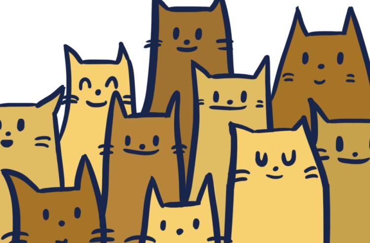 Un groupe de chats de dessin animé.