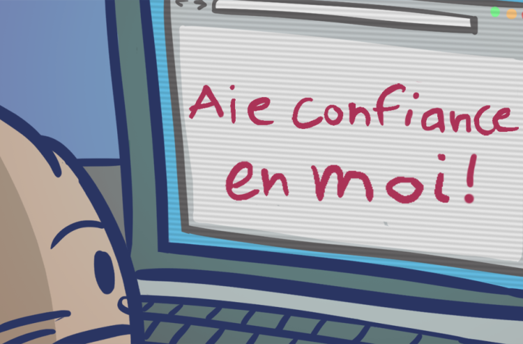 Un animal de dessin animé qui semble perplexe devant un écran d’ordinateur avec « CROYEZ-MOI! » écrit sur l’écran.