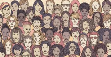 A drawing representing a range of women.