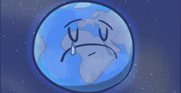 Un dessin animé d’un globe triste avec une larme.